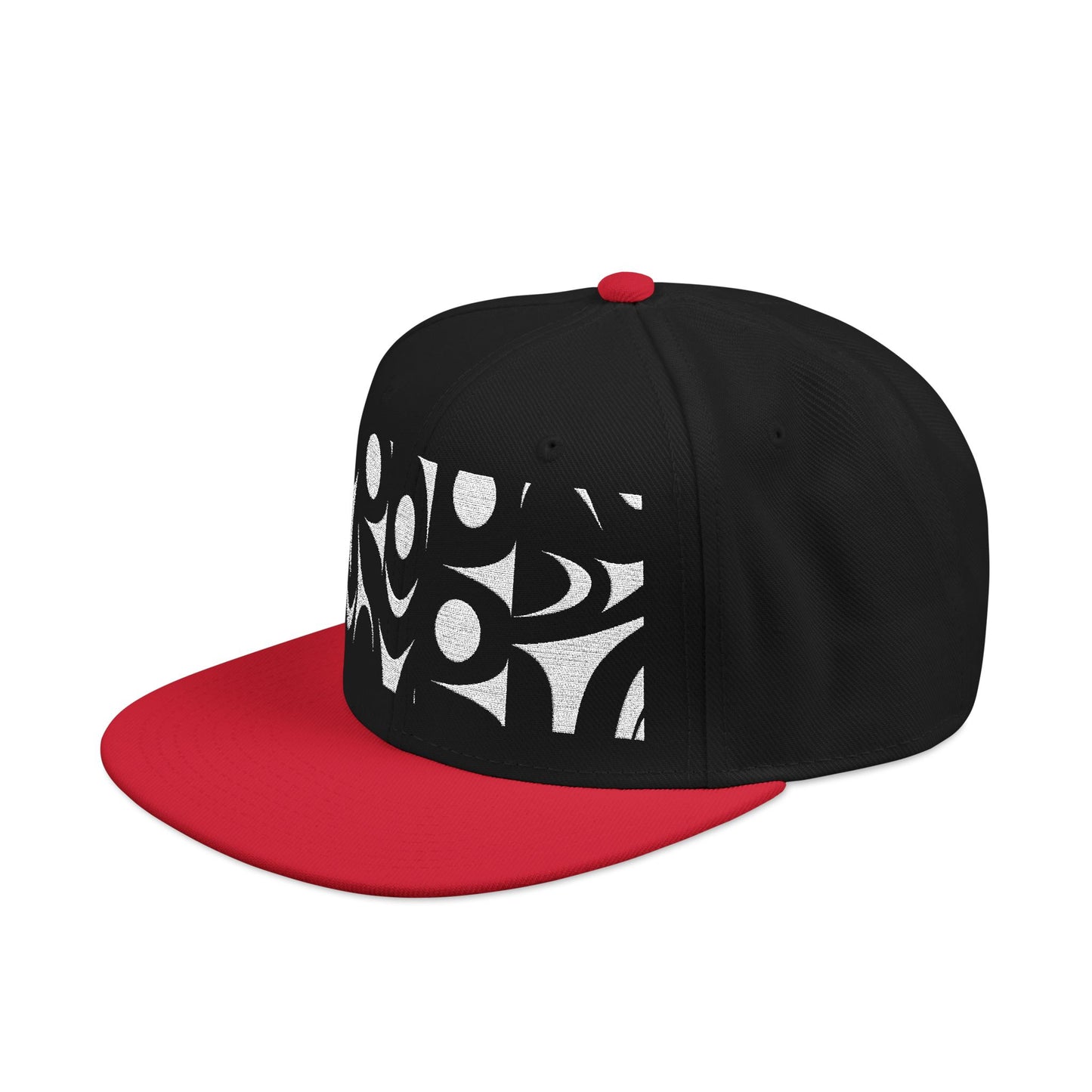 Embroidered Snapback Cap with White Abstract Salish design by Joshua Watts