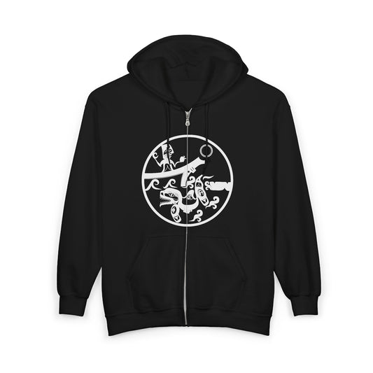 Unisex Zip Hoodie with White “Observing” design by Joshua Watts