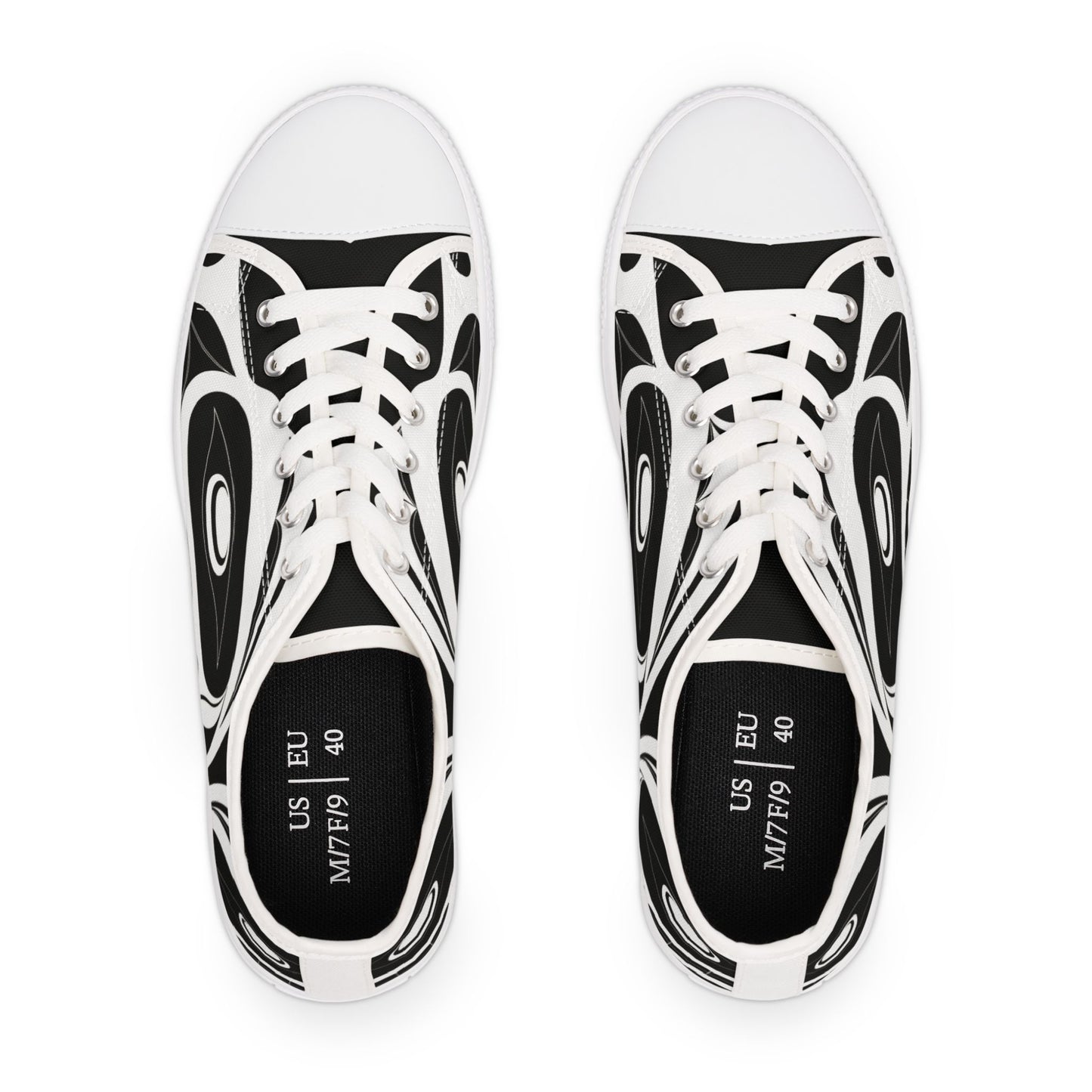 Women's Black and White Low Top shoes with White Wolf design by Joshua Watts