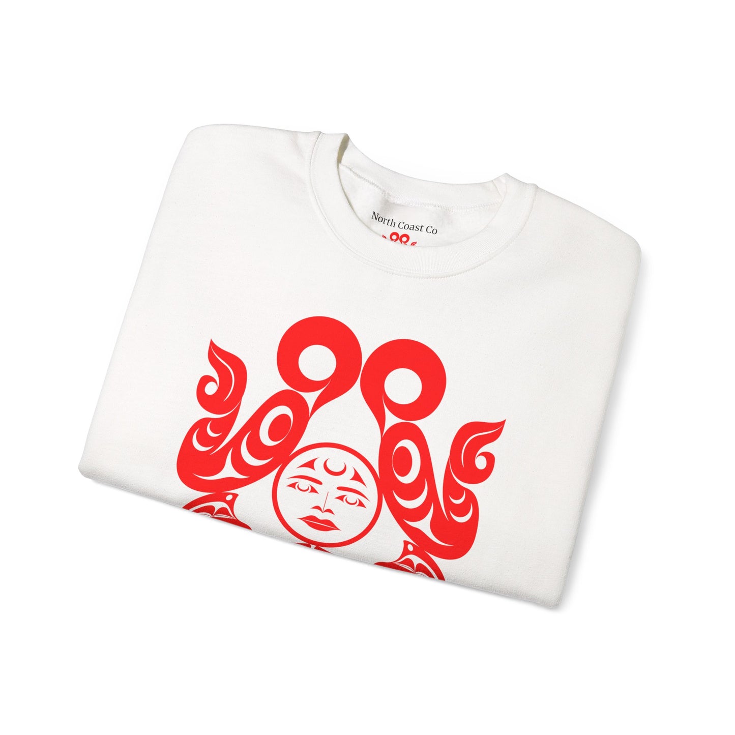 Unisex Crewneck Pullover sweatshirt with Red “Tsuu-Baa-Asaxt Wolves” design by Joshua Watts