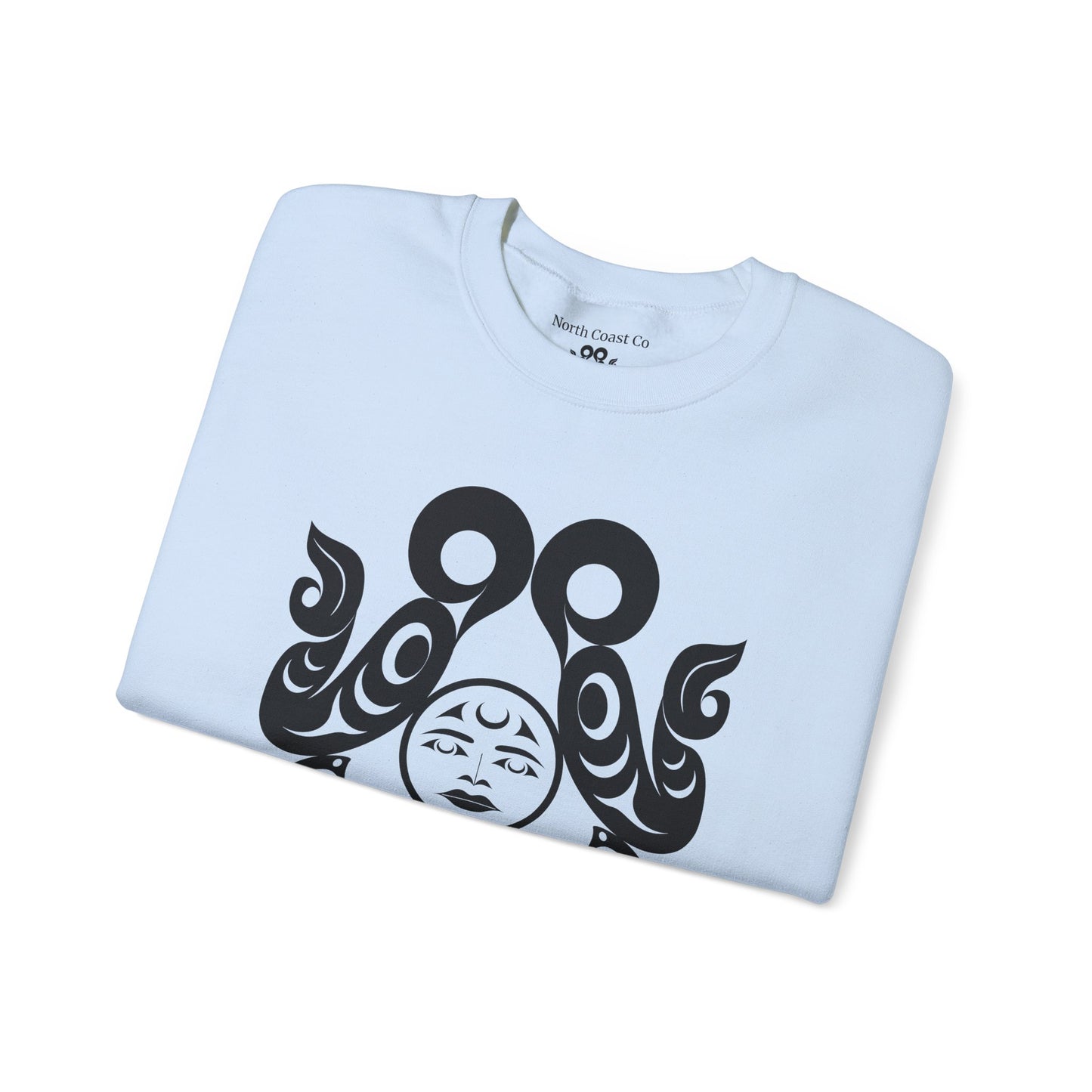 Unisex Crewneck Pullover sweatshirt with White “Tsuu-Baa-Asaxt Wolves” design by Joshua Watts