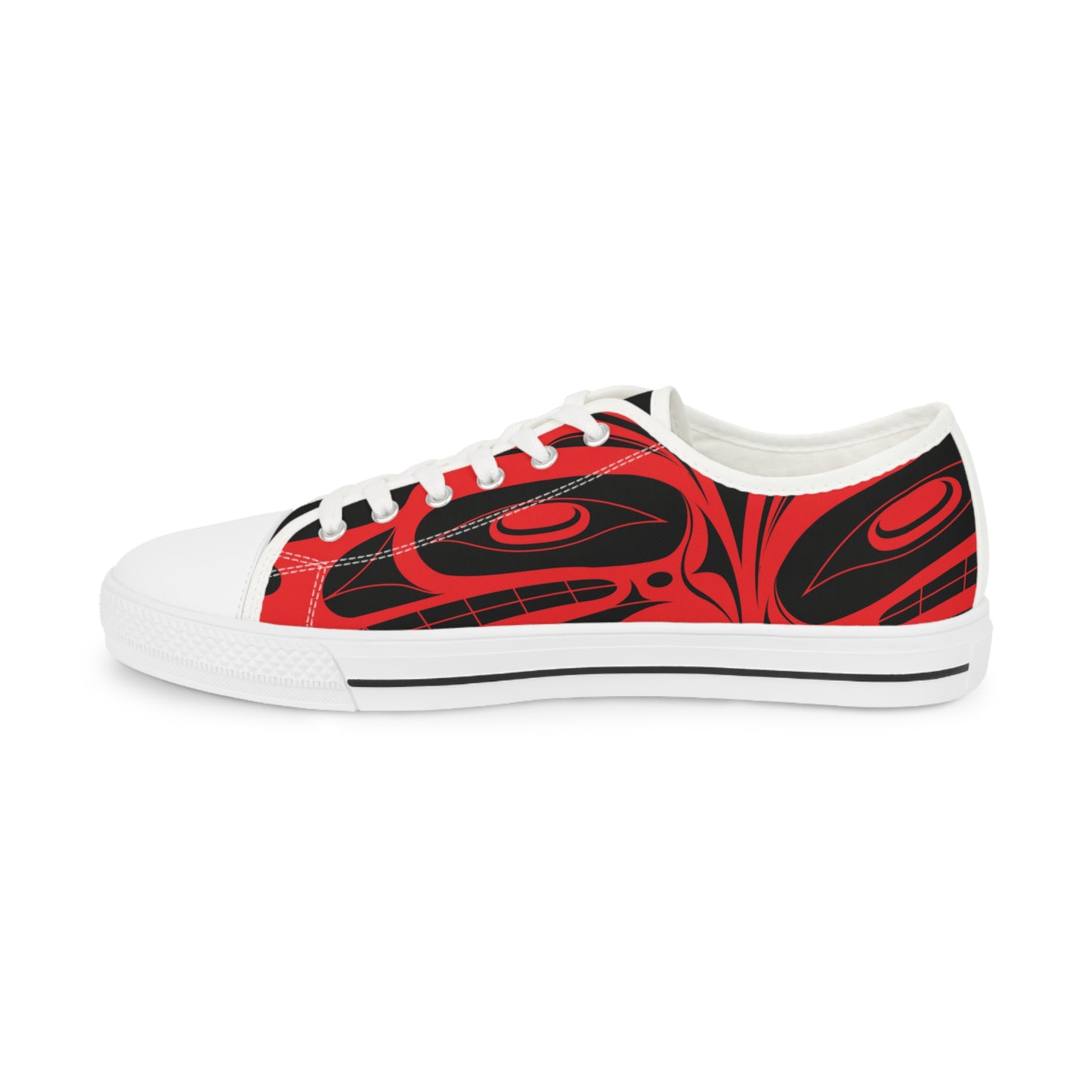 Men's Black Low Top shoes with Red Wolf design by Joshua Watts