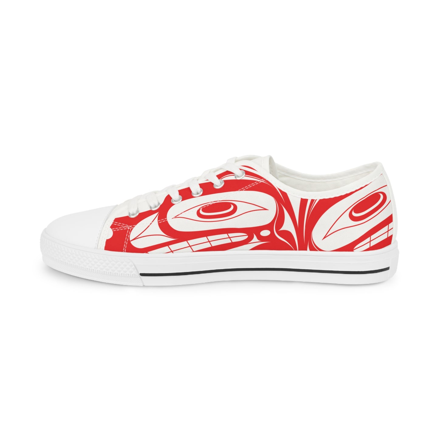 Men's White Low Top shoes with Red Wolf design by Joshua Watts