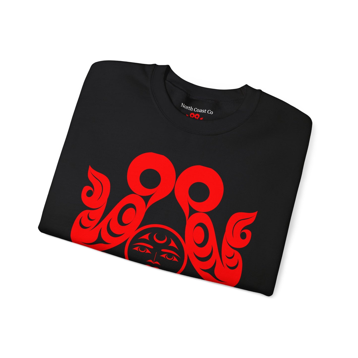 Unisex Crewneck Pullover sweatshirt with Red “Tsuu-Baa-Asaxt Wolves” design by Joshua Watts