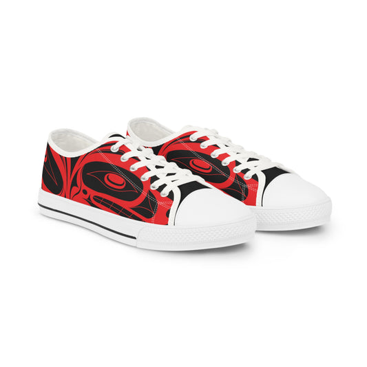 Men's Black Low Top shoes with Red Wolf design by Joshua Watts