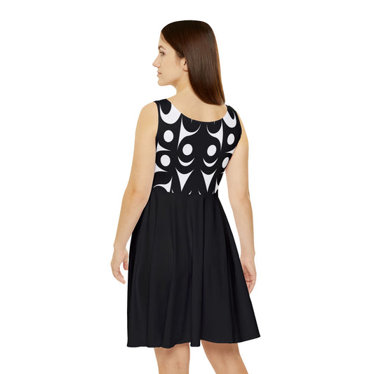 Black Skater Dress with an Abstract Salish design by Joshua Watts