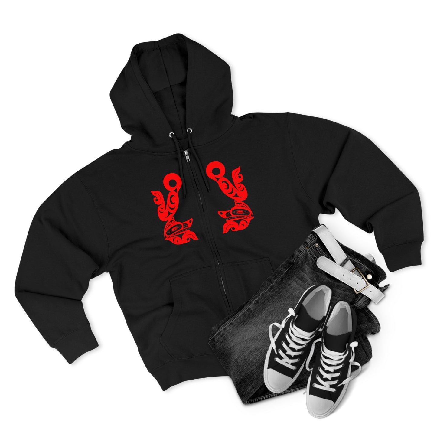 Unisex Zip Hoodie with “Tsuu-Baa-Asaxt Wolves” design by Joshua Watts