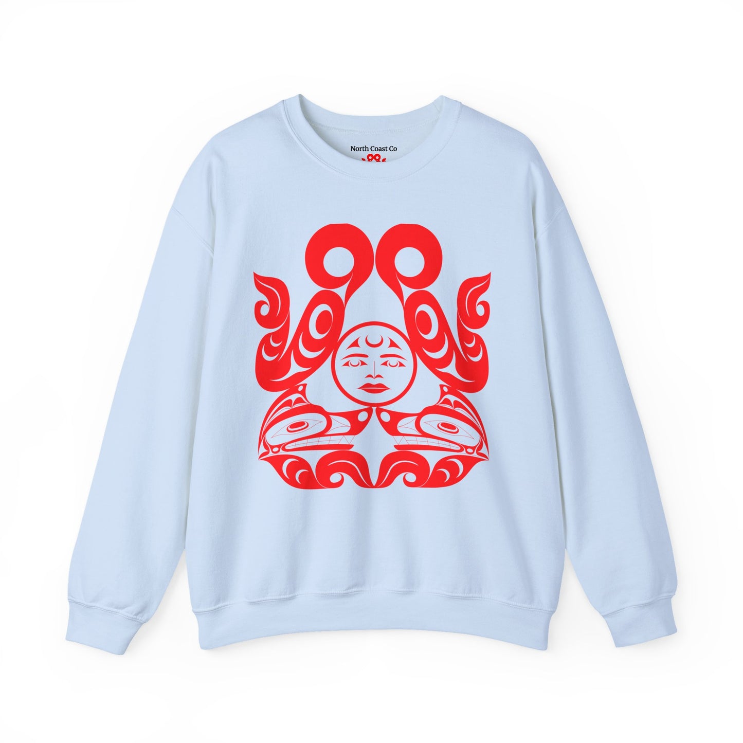 Unisex Crewneck Pullover sweatshirt with Red “Tsuu-Baa-Asaxt Wolves” design by Joshua Watts