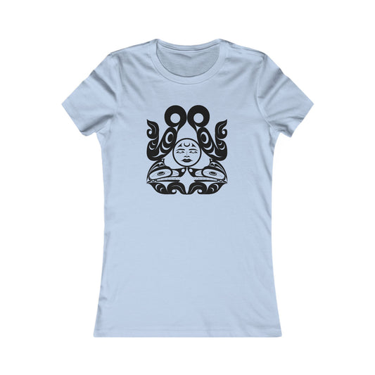 Women’s fit T-Shirt with black and white “Tsuu-Baa-Asaxt Wolves” design by Joshua Watts