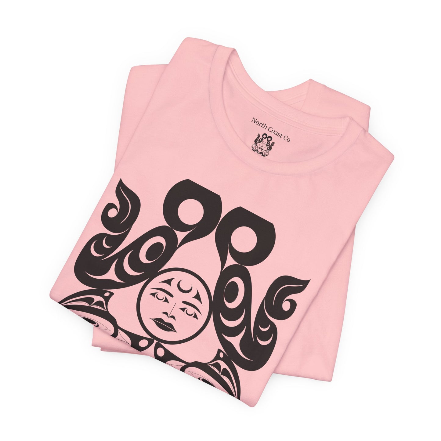 Unisex T-Shirt with black and white “Tsuu-Baa-Asaxt wolves” design by Joshua Watts