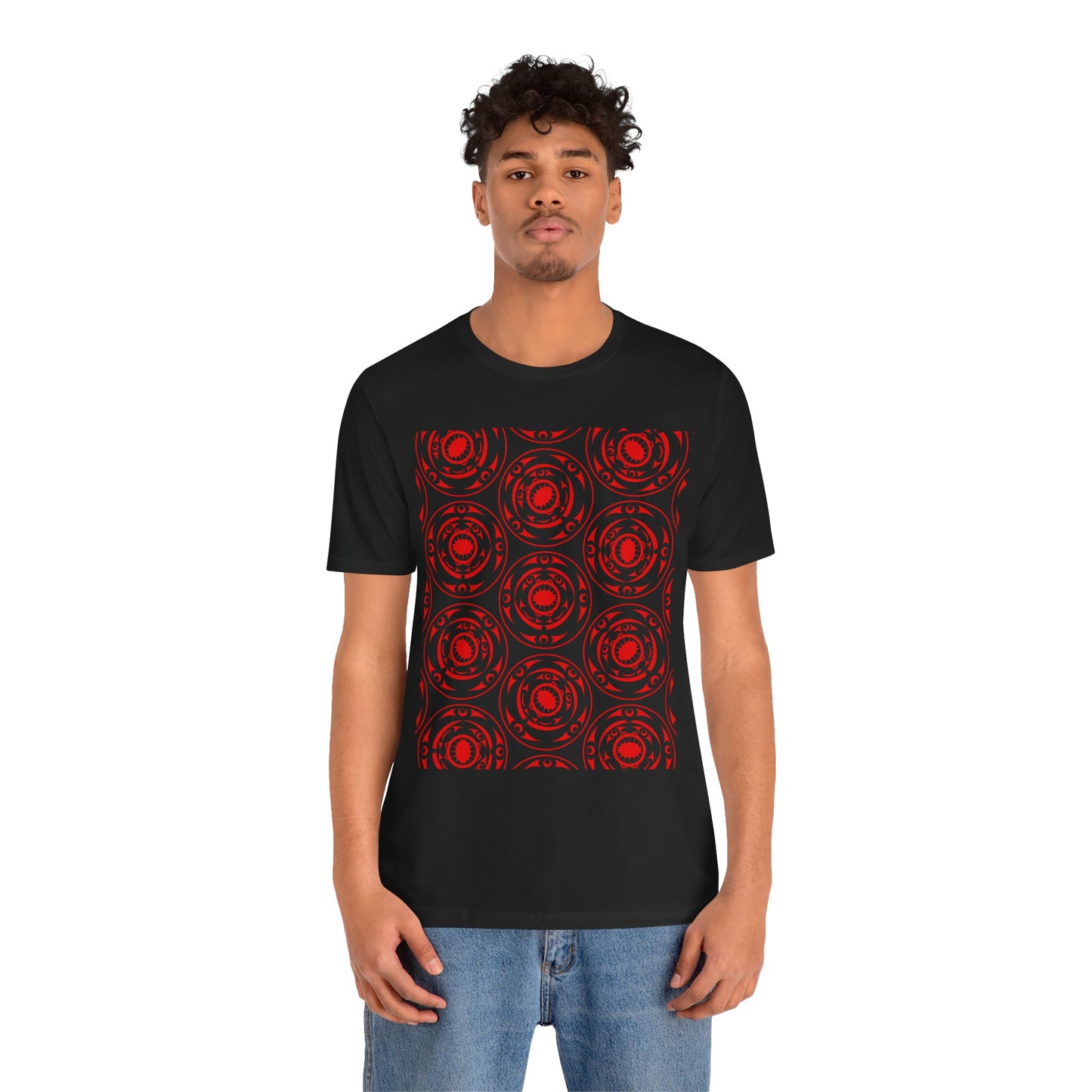 Unisex T-Shirt with red “Life and Death” pattern design by Joshua Watts