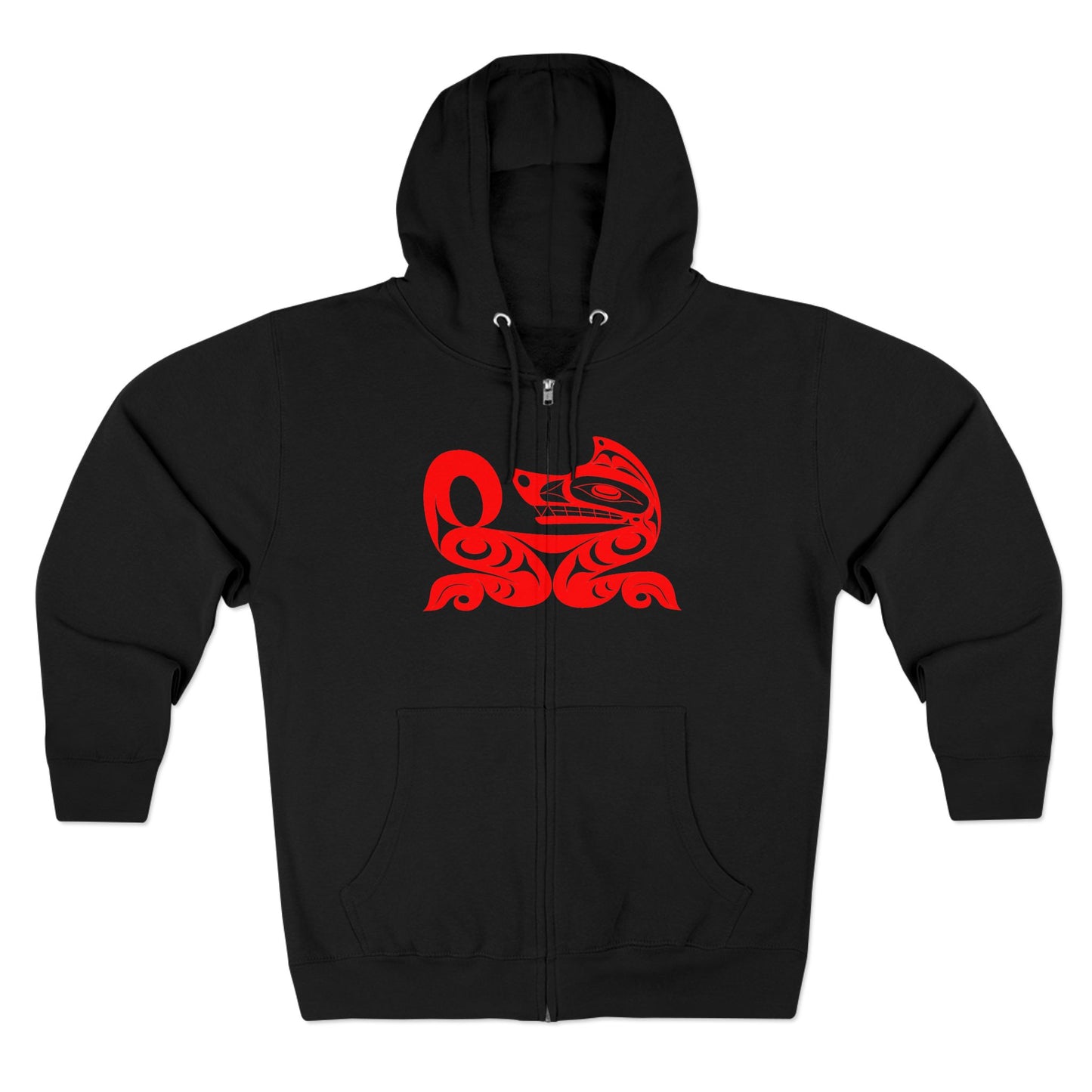 Black Unisex Zip Hoodie with “ Red Wolf” design by Joshua Watts