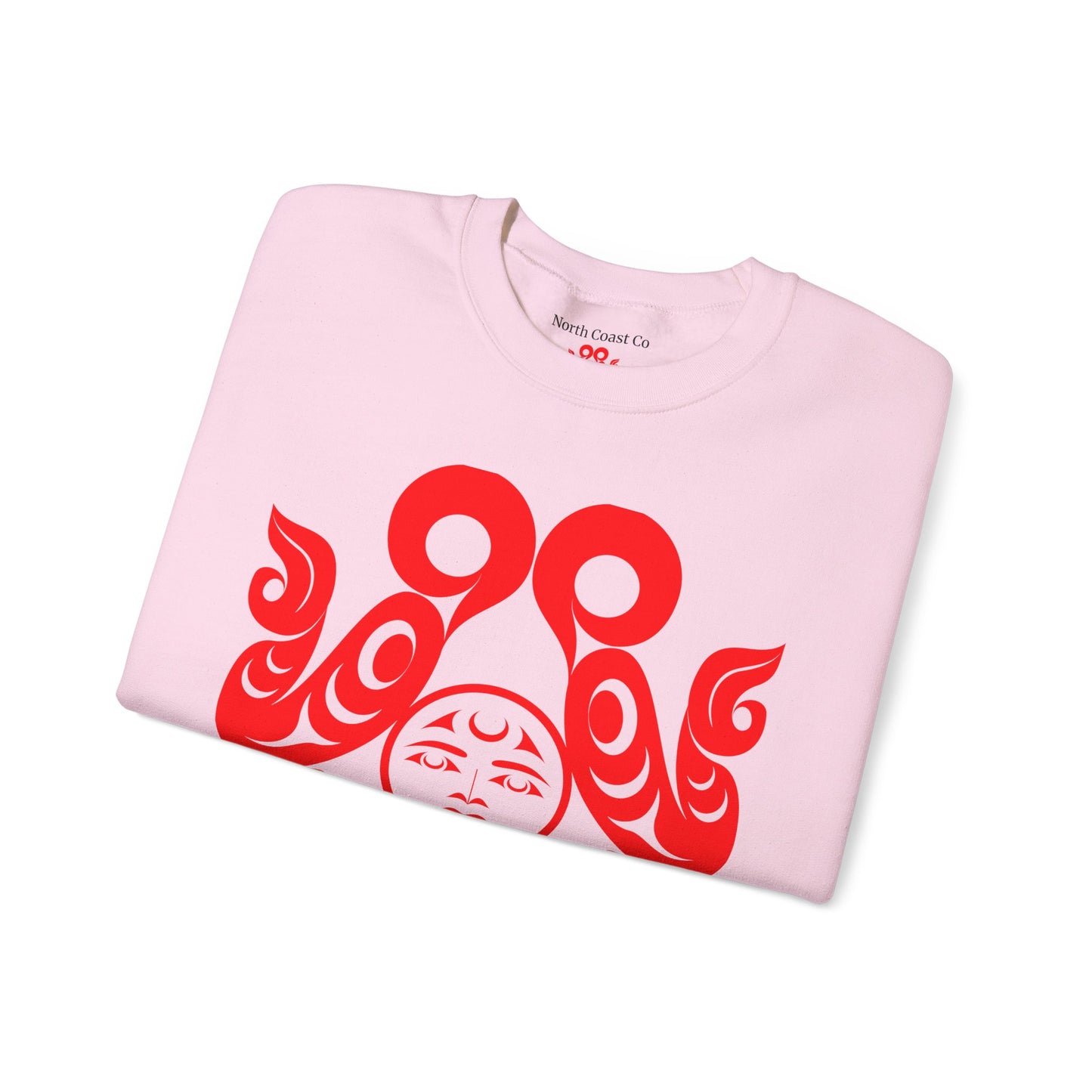 Unisex Crewneck Pullover sweatshirt with Red “Tsuu-Baa-Asaxt Wolves” design by Joshua Watts