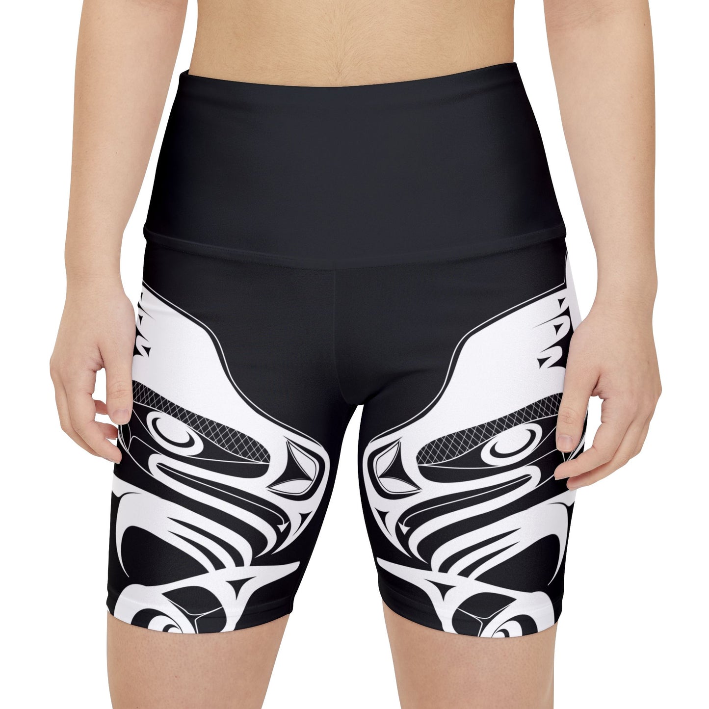 Black Biker Shorts with “Whale Hunt” design by Joshua Watts