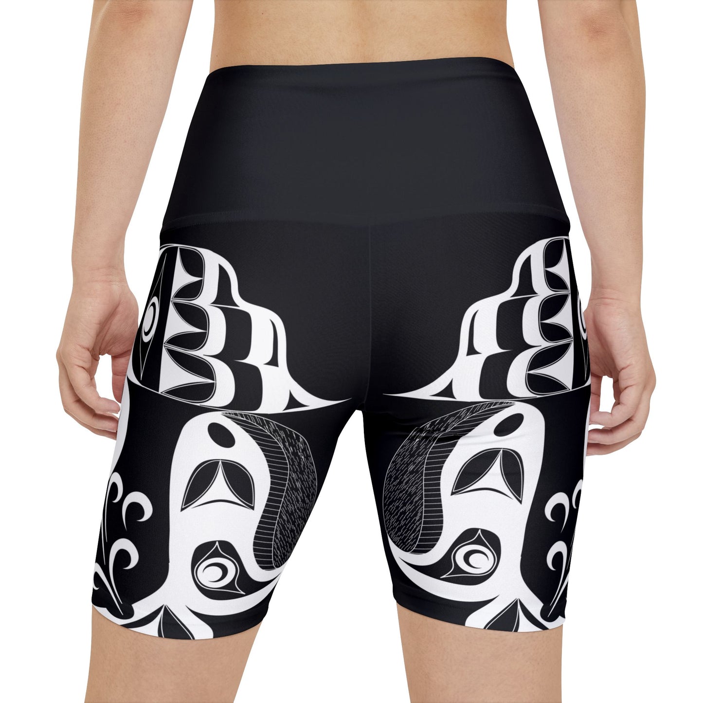 Black Biker Shorts with “Whale Hunt” design by Joshua Watts