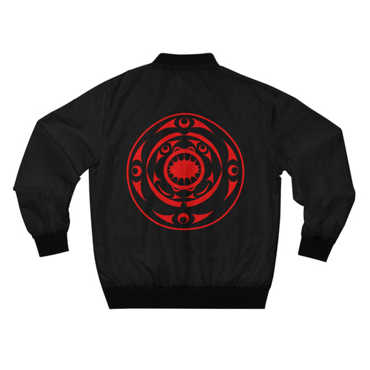 Black Unisex Bomber Jacket with Red “Life and Death” designed by Joshua Watts