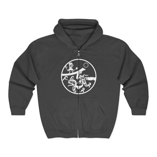 Unisex Zip Hoodie with White “Observing” design by Joshua Watts