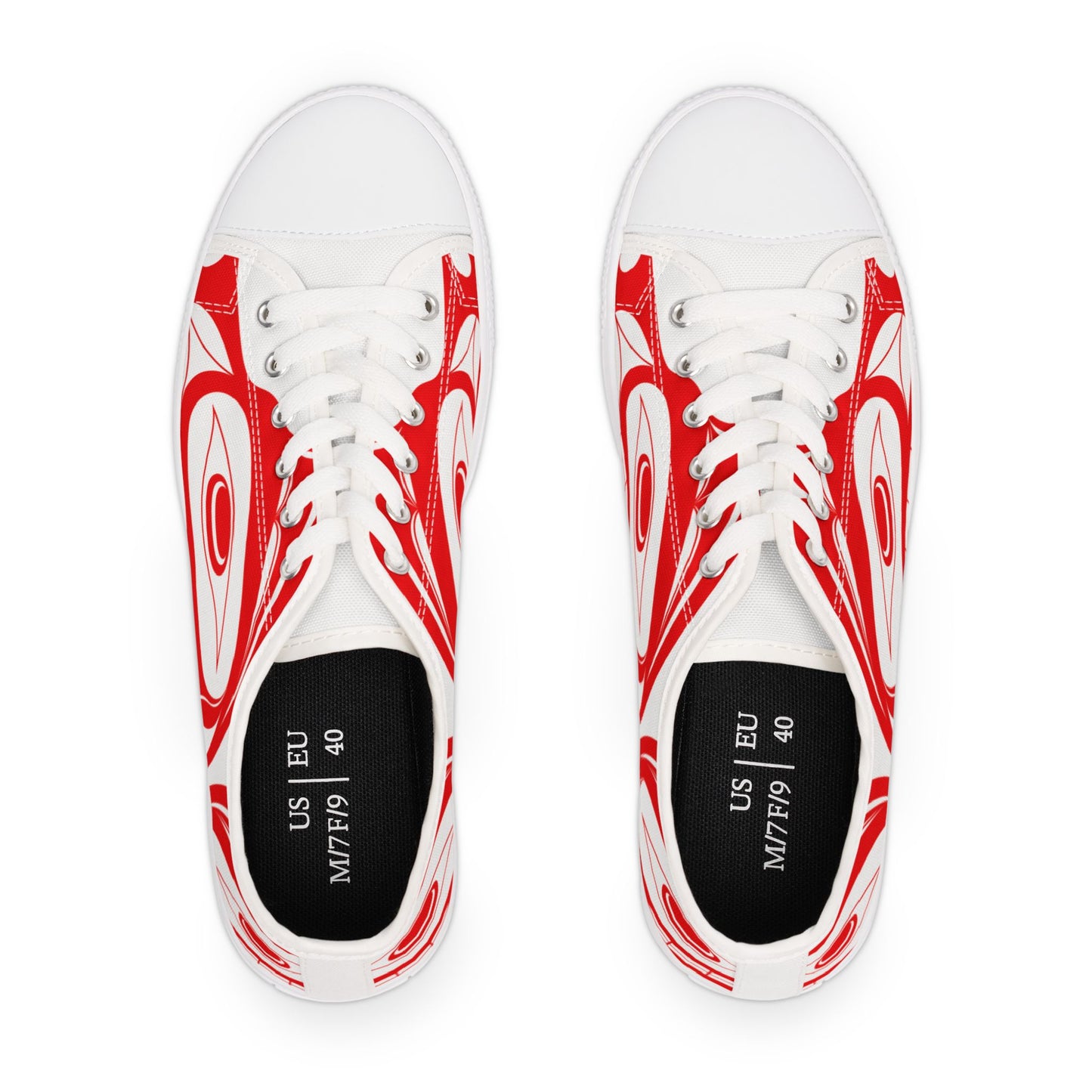Women's White Low Top shoes with Red Wolf design by Joshua Watts